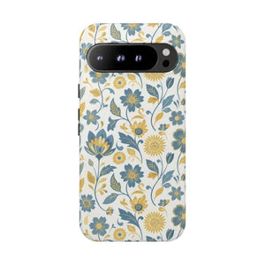 Phone Case - Floral Vintage Tough - Blue Yellow Garden - Dipaliz Google Pixel 9 Pro Xl / Glossy