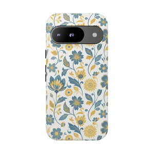 Phone Case - Floral Vintage Tough - Blue Yellow Garden - Dipaliz Google Pixel 9 / Glossy