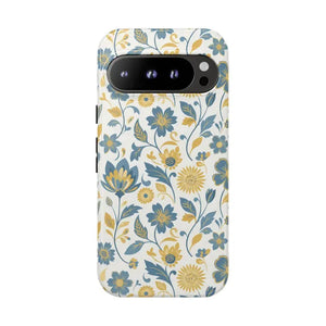 Phone Case - Floral Vintage Tough - Blue Yellow Garden - Dipaliz Google Pixel 9 Pro / Glossy