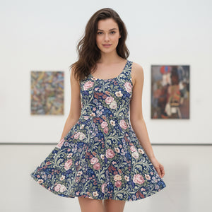Floral Vintage Tapestry Skater Dress Navy Print - Dipaliz - Dresses - s