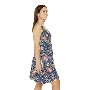 Floral Vintage Tapestry Skater Dress Navy Print - Dipaliz - Dresses - s