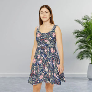 Floral Vintage Tapestry Skater Dress Navy Print - Dipaliz - Dresses - s