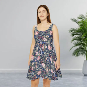 Dresses - Floral Vintage Vine Skater Dress Navy Tapestry Print Dipaliz Xs