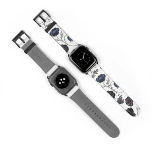Floral Vintage Watch Band - Blue Gray Botanical Apple - Dipaliz - 38 - 41 Mm / Black Matte - Accessories