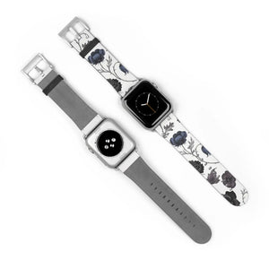 Blue Gray Floral Vintage Watch Band Faux Leather - Dipaliz - Bands