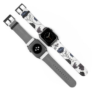 Blue Gray Floral Vintage Watch Band Faux Leather - Dipaliz - Bands