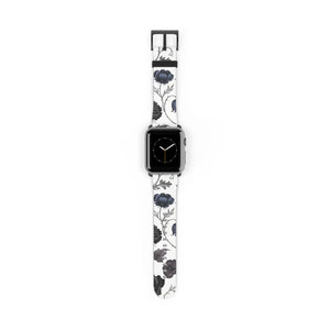Blue Gray Floral Vintage Watch Band Faux Leather - Dipaliz - Bands
