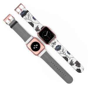 Blue Gray Floral Vintage Watch Band Faux Leather - Dipaliz - Bands