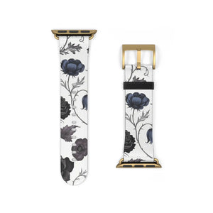 Blue Gray Floral Vintage Watch Band Faux Leather - Dipaliz - Bands