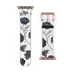 Blue Gray Floral Vintage Watch Band Faux Leather - Dipaliz - Bands