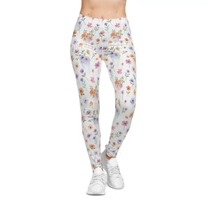 Floral Watercolor Leggings - Spring Wildflower Print - Dipaliz - Xs / Seam Thread Color Automatically Matched to Design