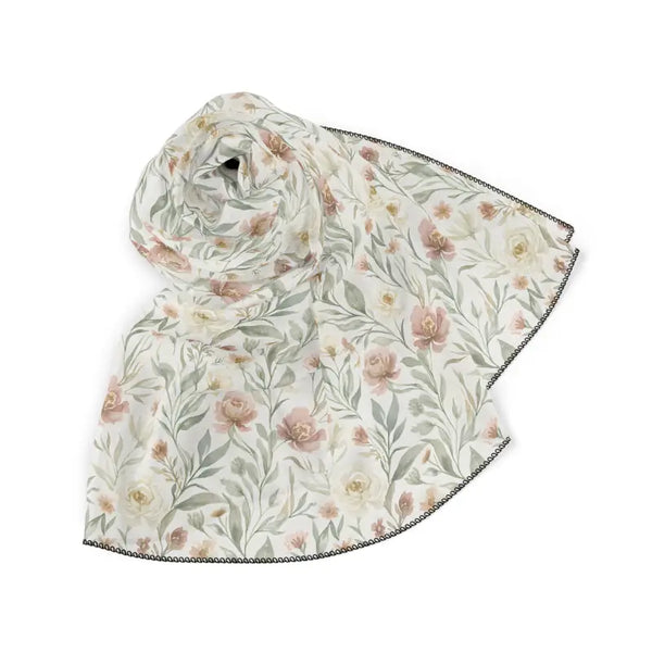 Accessories - Floral Watercolor Scarf - Soft Pastel Wildflower Print - Dipaliz Poly Chiffon / 25’’ ×