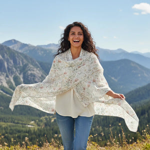 Floral Watercolor Scarf, Soft Pastel Wildflower Print - Scarves & Shawls