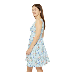 Floral Watercolor Skater Dress – Pastel Blue - Dipaliz - Dresses