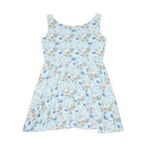 Floral Watercolor Skater Dress – Pastel Blue - Dipaliz - Dresses