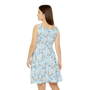 Floral Watercolor Skater Dress – Pastel Blue - Dipaliz - Dresses