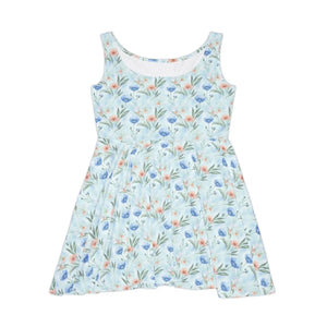Floral Watercolor Skater Dress – Pastel Blue - Dipaliz - Dresses