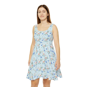 Floral Watercolor Skater Dress – Pastel Blue - Dipaliz - Dresses