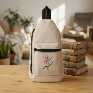 Floral Watercolor Sling Bag - Lightweight Crossbody with Pink Flower Accent - Cross Body Bags
