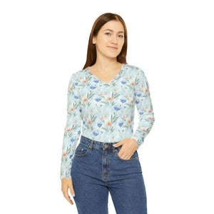 Floral Watercolor Long Sleeve – Cotton V-neck - Dipaliz - T-shirts