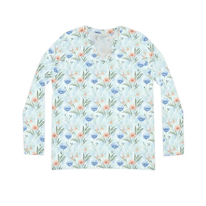 Floral Watercolor Long Sleeve – Cotton V-neck - Dipaliz - T-shirts