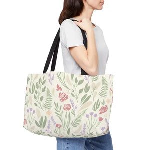 Bags - Floral Weekender Tote Bag - Pastel Botanical Travel - Dipaliz 24’’ × 13’’