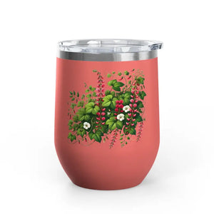 Floral Wine Tumbler 12oz Stainless Steel Party Gift - Dipaliz - Coral - Tumblers