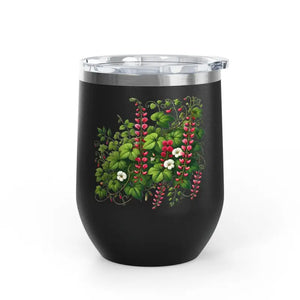 Floral Wine Tumbler 12oz Stainless Steel Party Gift - Dipaliz - Black - Tumblers