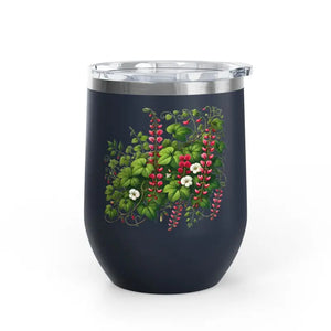 Floral Wine Tumbler 12oz Stainless Steel Party Gift - Dipaliz - Navy - Tumblers