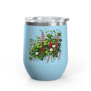 Floral Wine Tumbler 12oz Stainless Steel Party Gift - Dipaliz - Light Blue - Tumblers