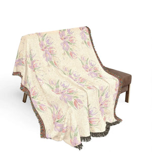 Floral Woven Throw Blanket – Pastel Bouquet Decorative Fringe - Artwork / 80’’ × 60’’ - Home Decor