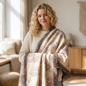 Floral Woven Throw Blanket – Pastel Bouquet Decorative Fringe - Artwork / 60’’ × 50’’ - Home Decor