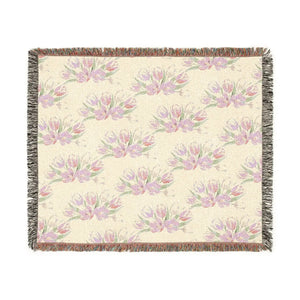 Floral Woven Throw Blanket – Pastel Bouquet Decorative Fringe - Home Decor