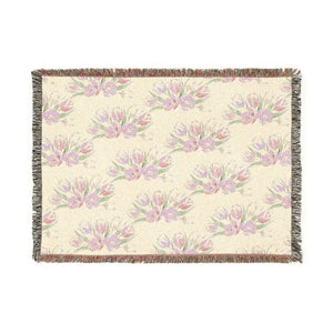 Floral Woven Throw Blanket – Pastel Bouquet Decorative Fringe - Home Decor