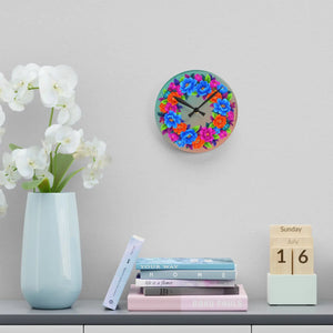 Vibrant Blue Acrylic Wall Clock Floral Wreath - Dipaliz - Clocks