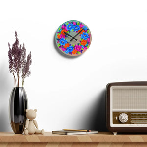 Vibrant Blue Acrylic Wall Clock Floral Wreath - Dipaliz - Clocks