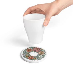Floral Wreath Ceramic Coaster – Daisy Gift - Dipaliz - Coasters