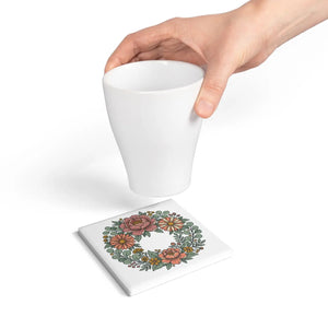 Floral Wreath Ceramic Coaster – Daisy Gift - Dipaliz - Coasters