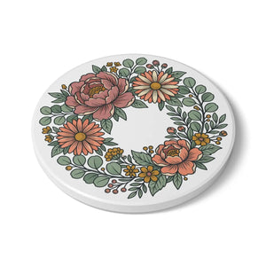 Floral Wreath Ceramic Coaster – Daisy Gift - Dipaliz - Coasters