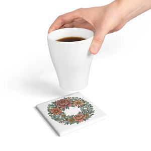 Floral Wreath Ceramic Coaster – Daisy Gift - Dipaliz - Coasters