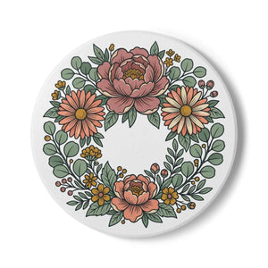 Vintage Floral Wreath Ceramic Coaster - Daisy Drink Mat - Dipaliz - Round / one Size - Home Decor