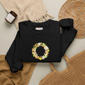 Floral Wreath Crewneck Sweatshirt, Mushroom Fall Accent - Sweatshirts