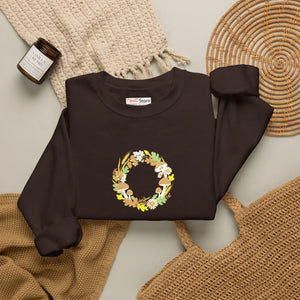 Floral Wreath Crewneck Sweatshirt, Mushroom Fall Accent - Sweatshirts