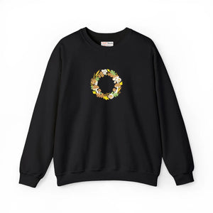 Floral Wreath Crewneck Sweatshirt, Mushroom Fall Accent - Sweatshirts