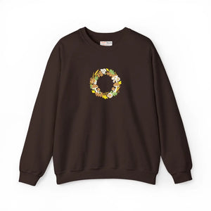 Floral Wreath Crewneck Sweatshirt, Mushroom Fall Accent - Sweatshirts