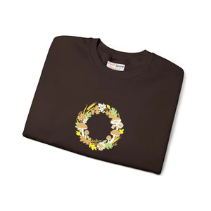 Floral Wreath Crewneck Sweatshirt, Mushroom Fall Accent - Sweatshirts