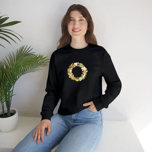 Floral Wreath Crewneck Sweatshirt, Mushroom Fall Accent - Sweatshirts