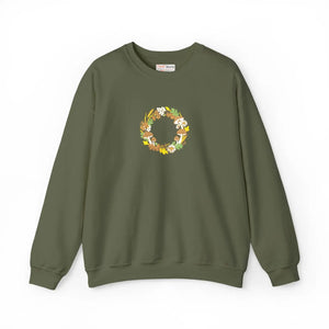 Floral Wreath Crewneck Sweatshirt, Mushroom Fall Accent - Sweatshirts