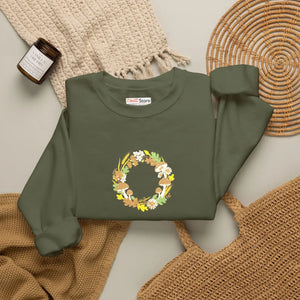 Floral Wreath Crewneck Sweatshirt, Mushroom Fall Accent - Sweatshirts