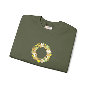 Floral Wreath Crewneck Sweatshirt, Mushroom Fall Accent - Sweatshirts